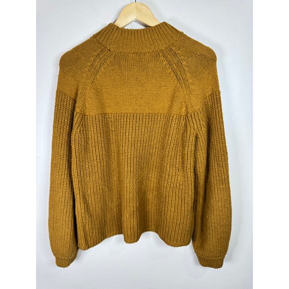 Madewell Balloon-Sleeve Mockneck Sweater Mustard Yellow soft Knit L Cozy - Picture 6 of 7